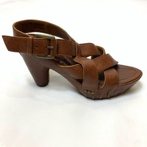 FRYE Reese Brown Leather Ankle Strap Platform Sandals EUC Size 6